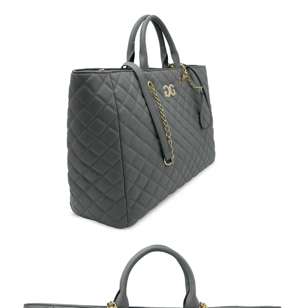 Gilda Paris Large Quilted Tote Grey with old Accents - Picture 3 of 5